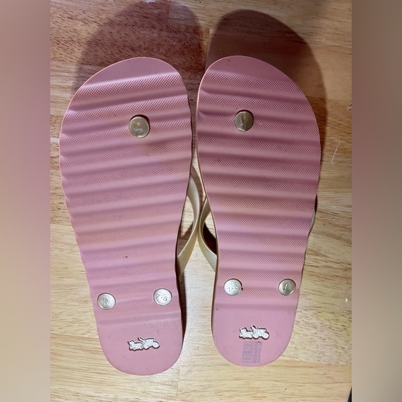 Coach Ladies Flip Flops Jacquard C Brown/Bronze Sz 7 - Picture 3 of 5